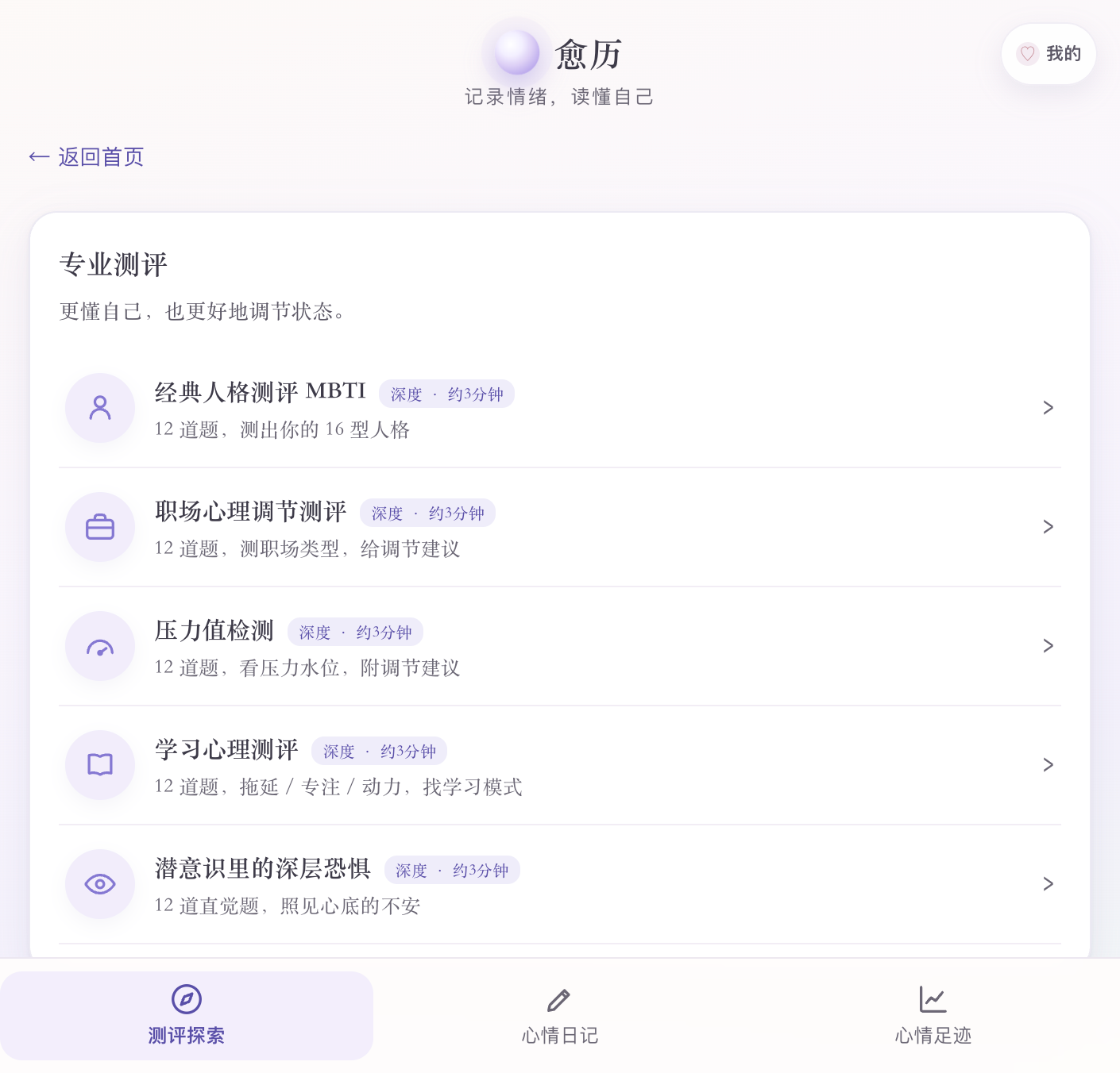 愈历专业测评列表真实截图
